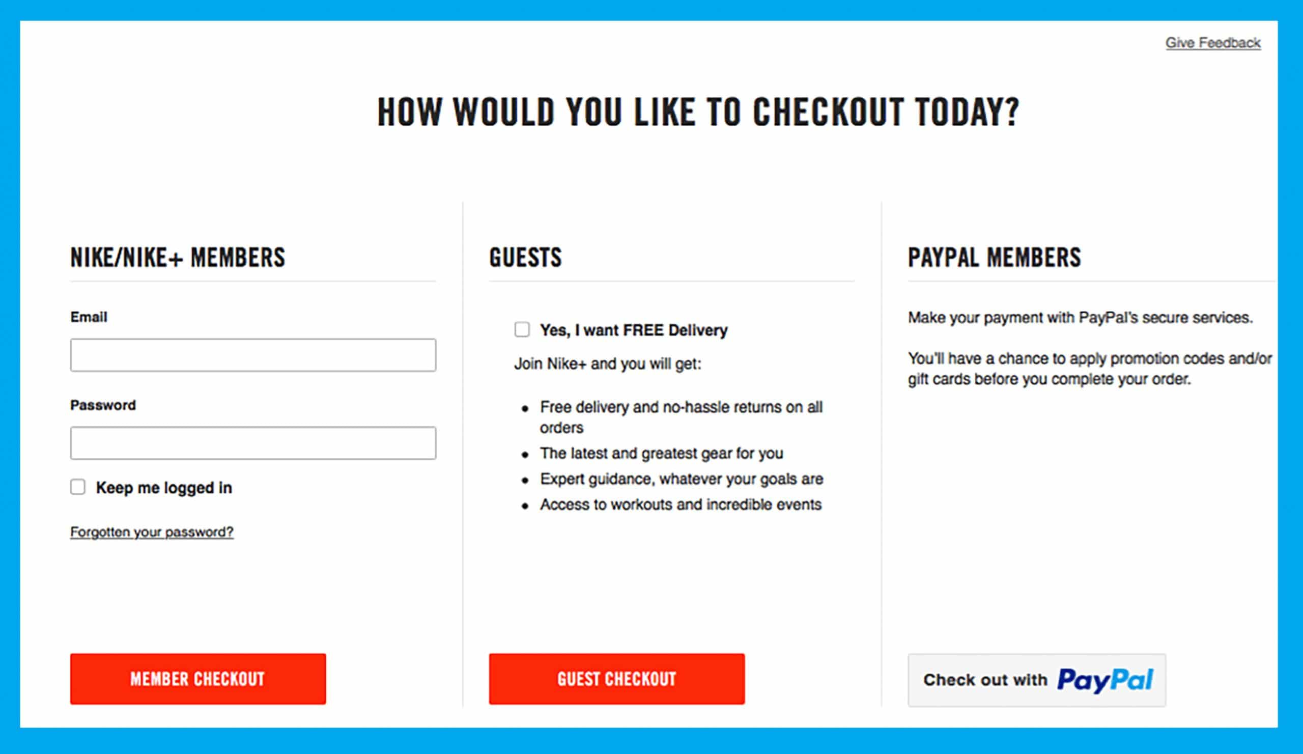 Nike provides various checkout options